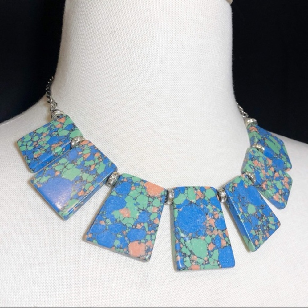 Clay Stone Block Flair Necklace Earrings Set - Picture 2 of 3